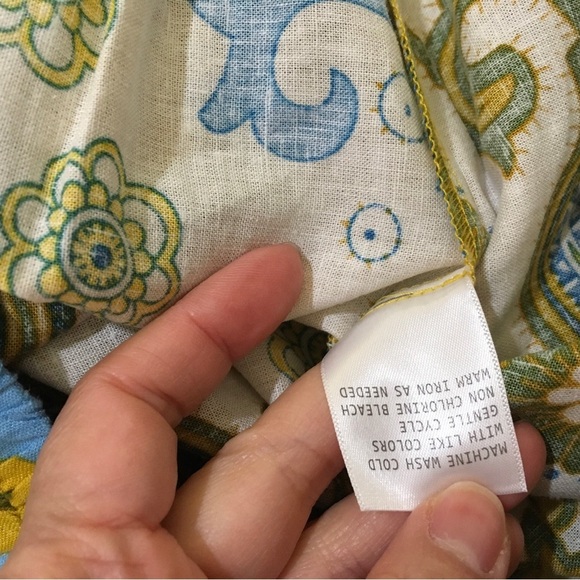 Haute Hippie Style Linen Pants Wide Leg Cropped Blue Cream Paisley Boho Sz M New - Picture 3 of 7